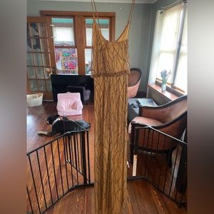 Adrianna Pappel Floor Length Beaded Champagne Gown size 14